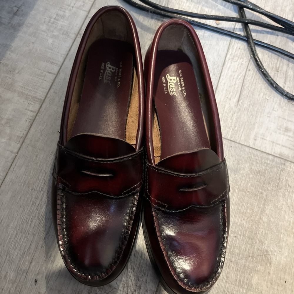 Women's Size 7-7.5 GH Bass Penny Loafer Leather Shoes Burgundy - Picture 2 of 5